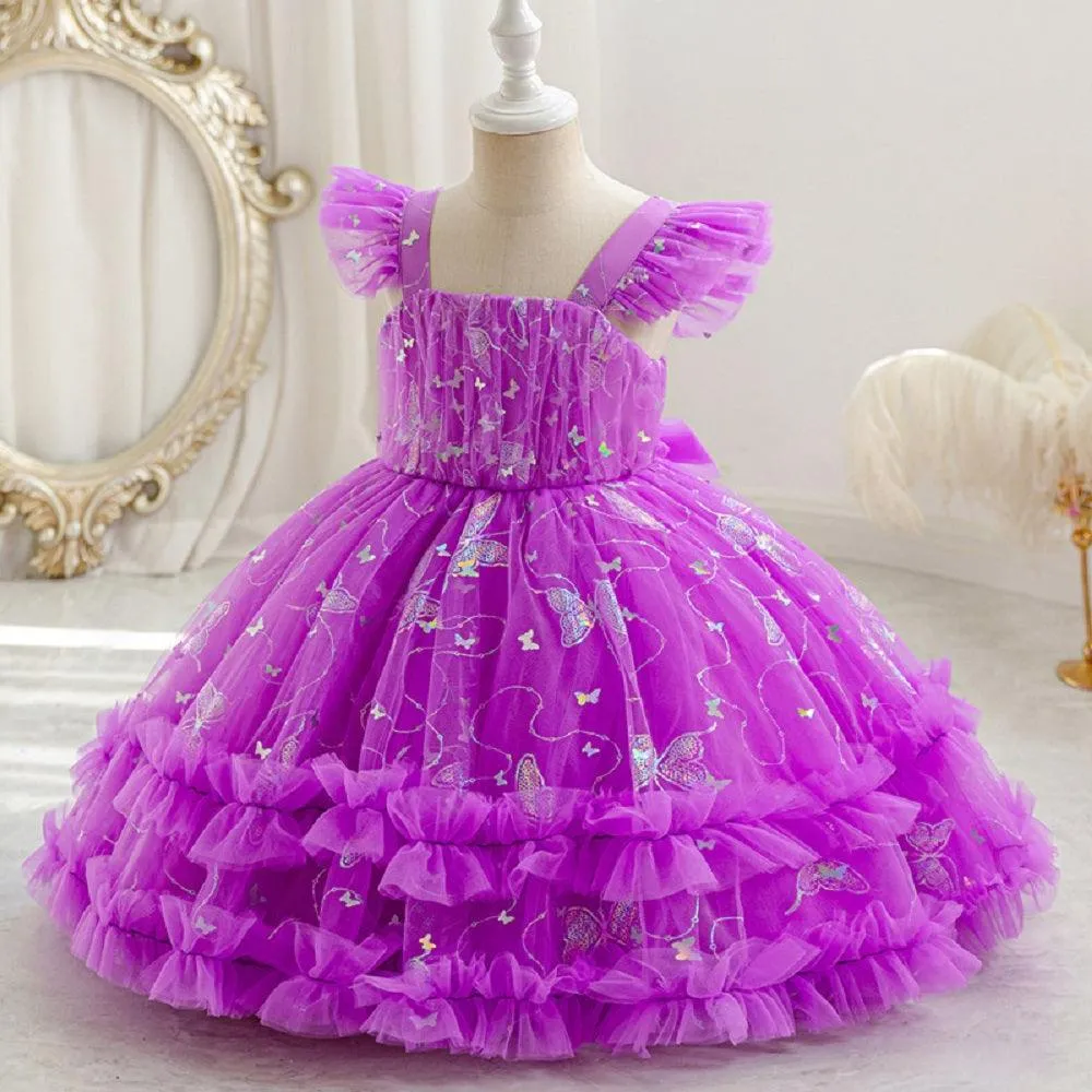 0-6 years old baby dress summer suspender backless small flying sleeve butterfly fluffy girl princess dress