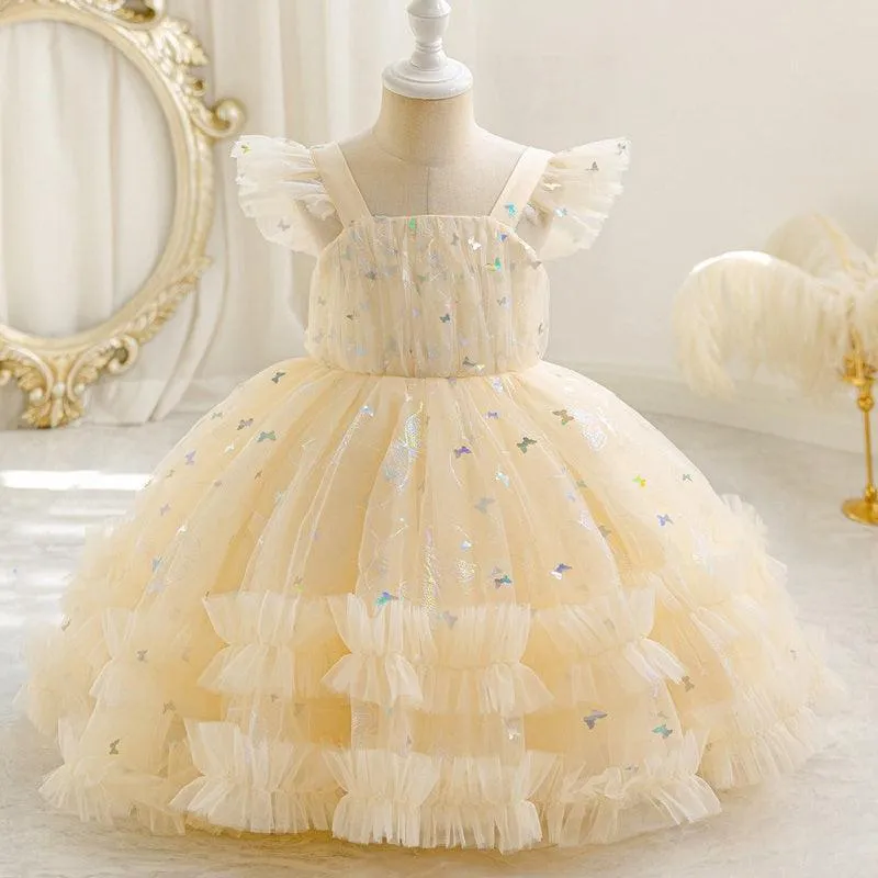 0-6 years old baby dress summer suspender backless small flying sleeve butterfly fluffy girl princess dress