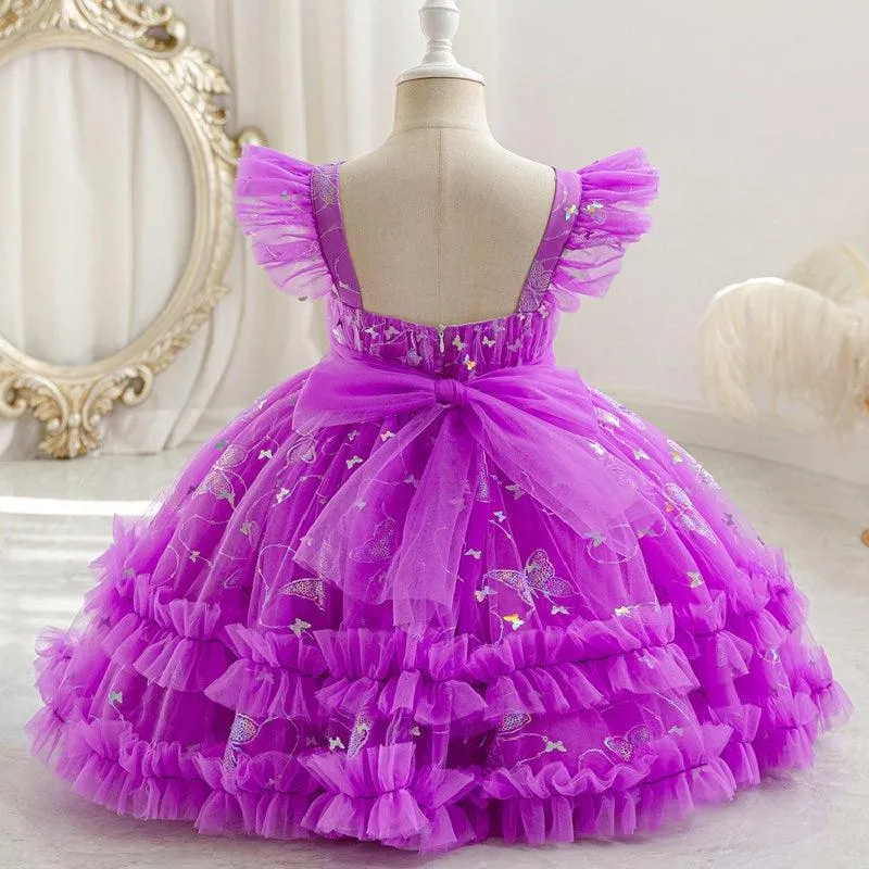 0-6 years old baby dress summer suspender backless small flying sleeve butterfly fluffy girl princess dress