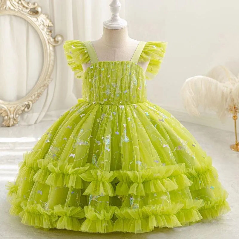 0-6 years old baby dress summer suspender backless small flying sleeve butterfly fluffy girl princess dress