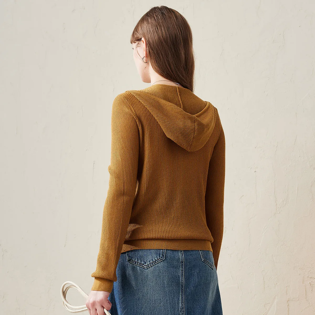 100% Wool Cardigan Cozy Knit Zip-Up Hoodie