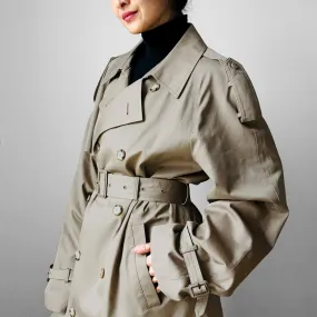 1970s - 1980s Tan Beige YSLR Yves Saint Laurent Double-Breasted Belted Trench Coat - 42/Tall
