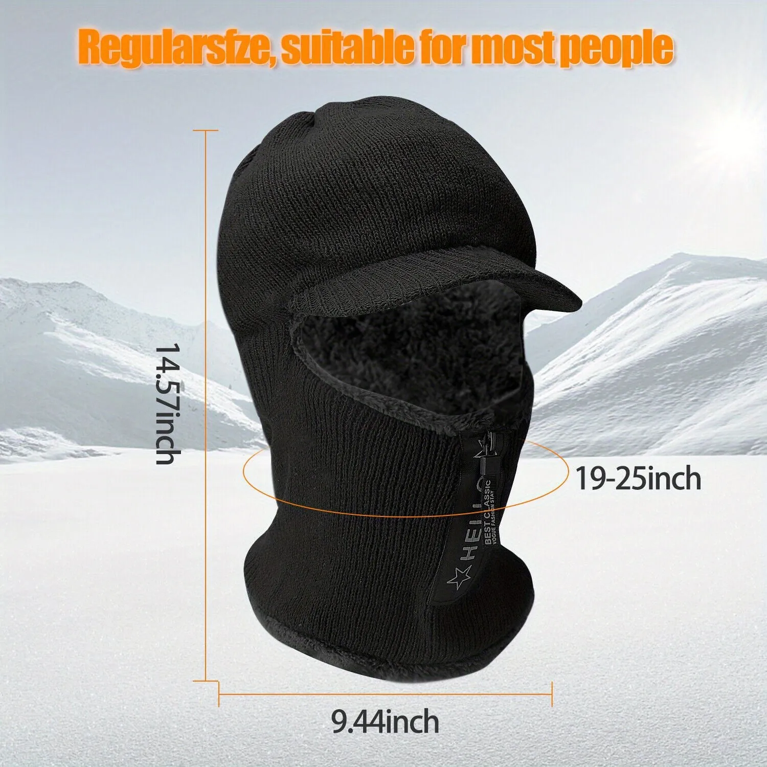 2 pieces Winter Hat Scarf Mask Set, Motorcycle Winter Warm Urine Cap with Thick and Cold Resistant Knitted Hat Wool Skiing Mask with Zipper Solid Color Motorcycle Bicycle Windproof Balaclava Men's and Women's Outdoor Cycling