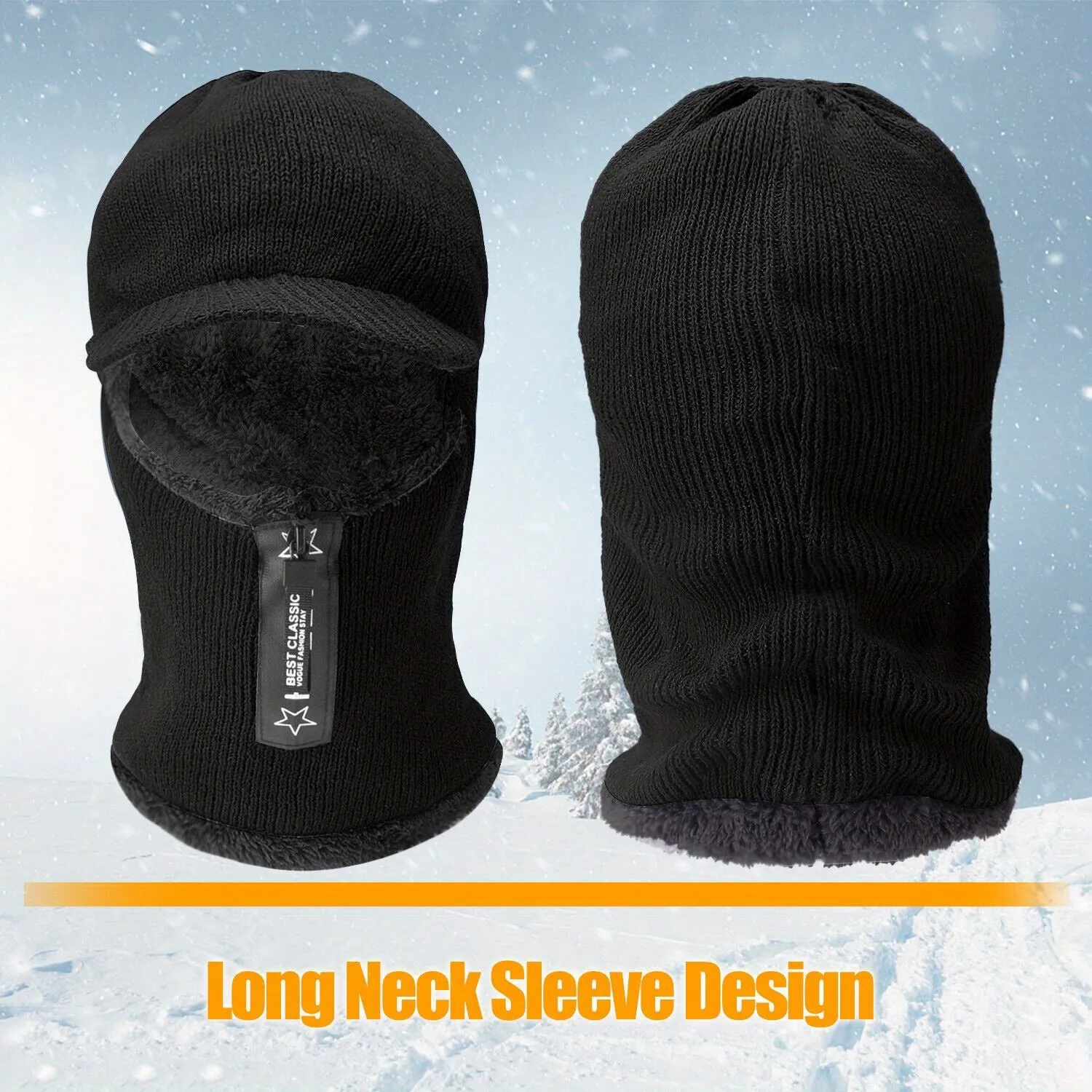 2 pieces Winter Hat Scarf Mask Set, Motorcycle Winter Warm Urine Cap with Thick and Cold Resistant Knitted Hat Wool Skiing Mask with Zipper Solid Color Motorcycle Bicycle Windproof Balaclava Men's and Women's Outdoor Cycling
