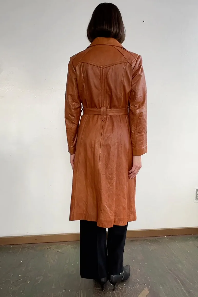 70s Caramel Leather Trench (M)