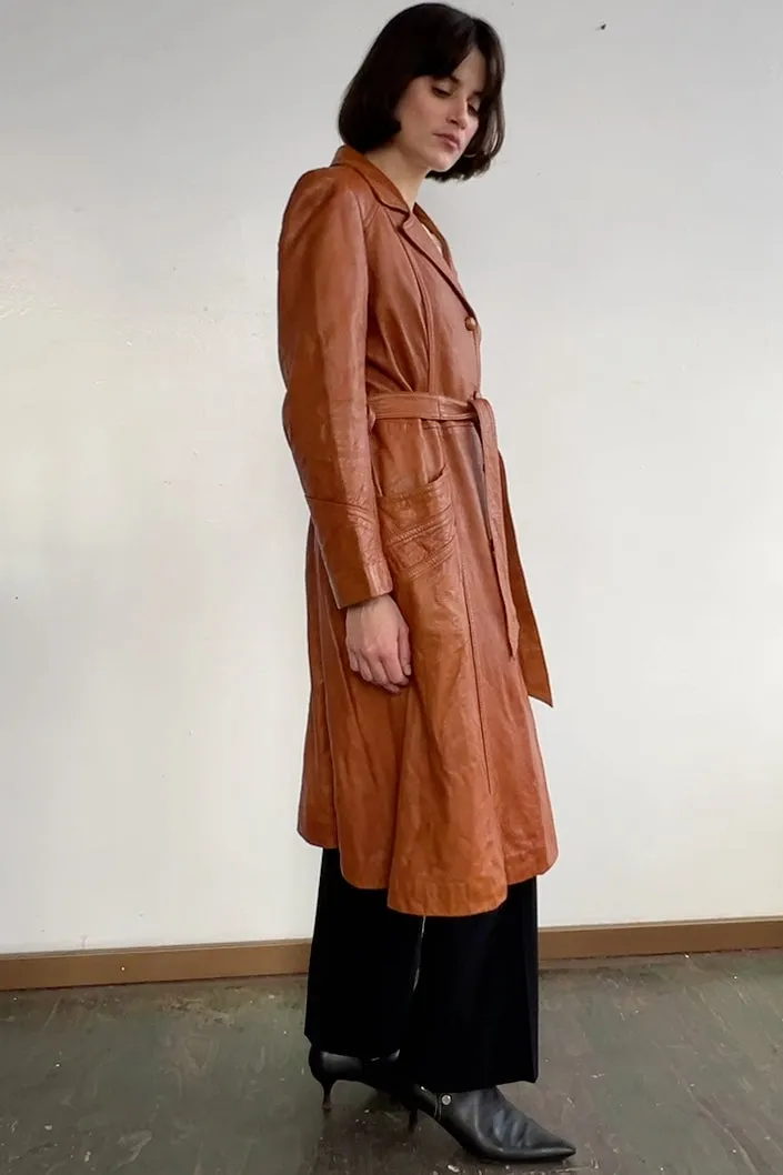 70s Caramel Leather Trench (M)