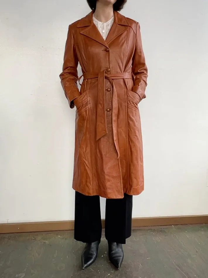 70s Caramel Leather Trench (M)
