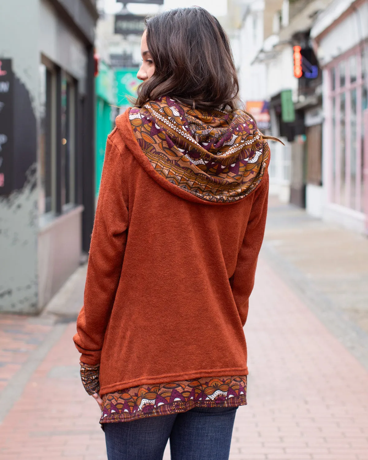 Aztec Hooded Cardigan Jacket Sienna