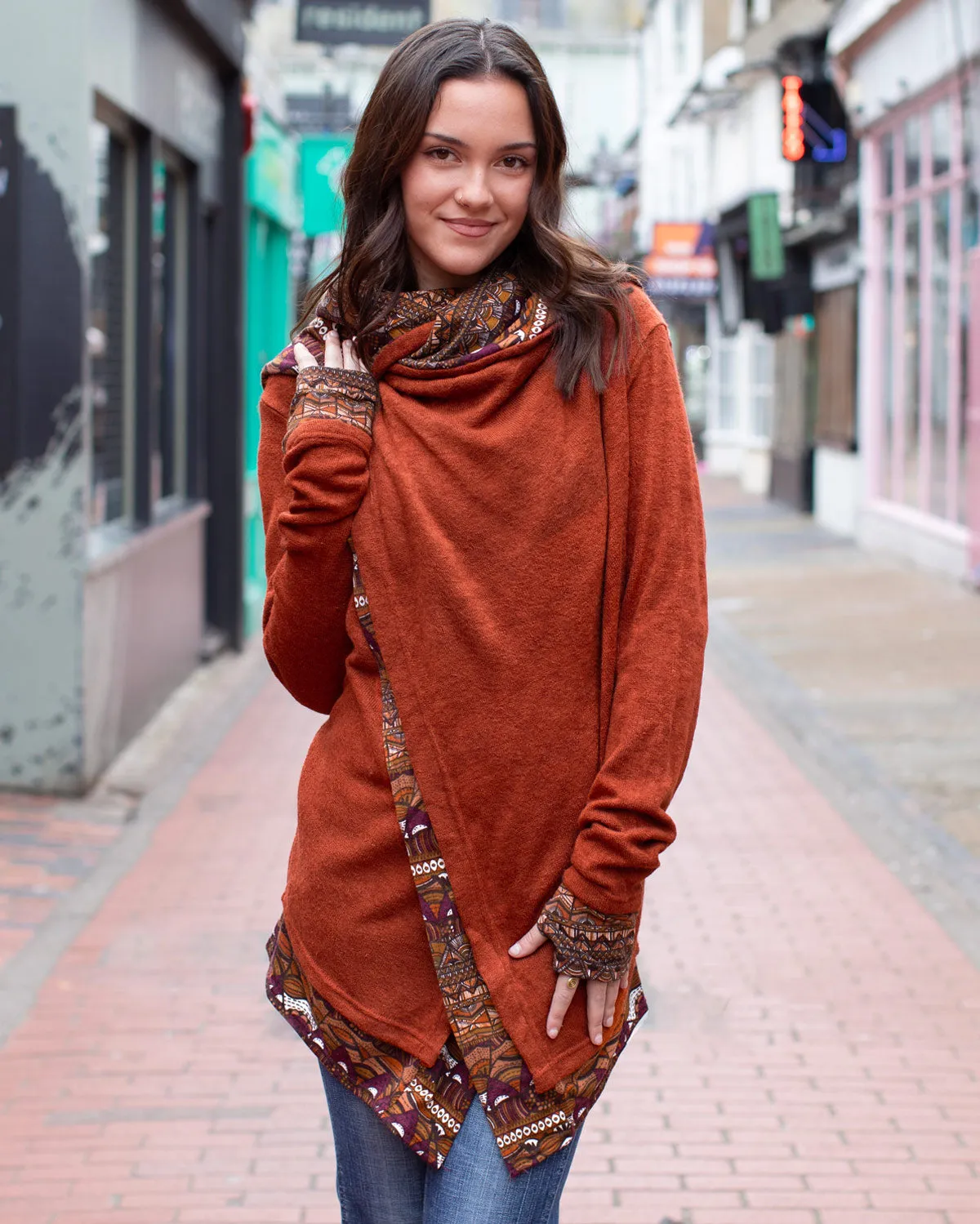 Aztec Hooded Cardigan Jacket Sienna