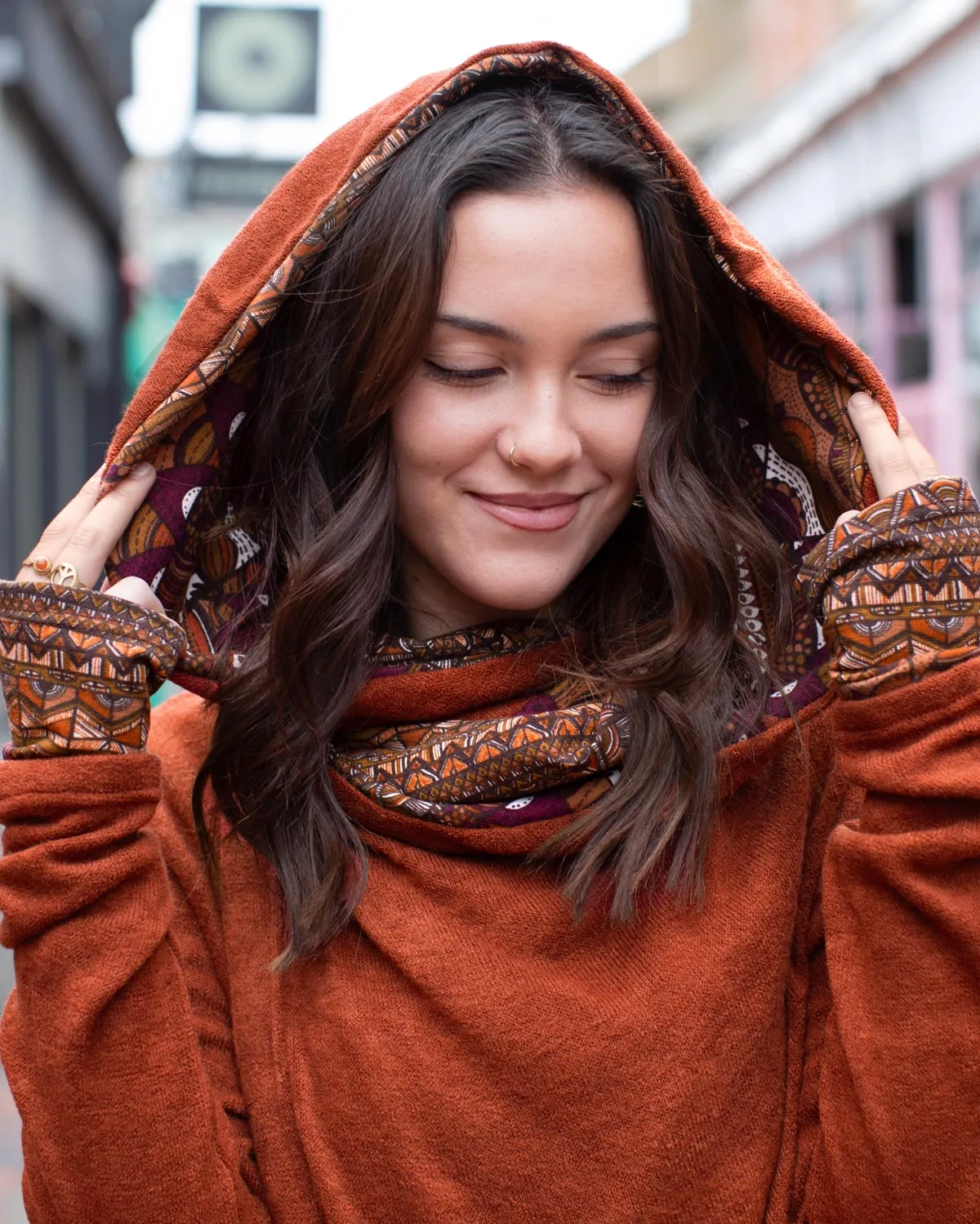 Aztec Hooded Cardigan Jacket Sienna