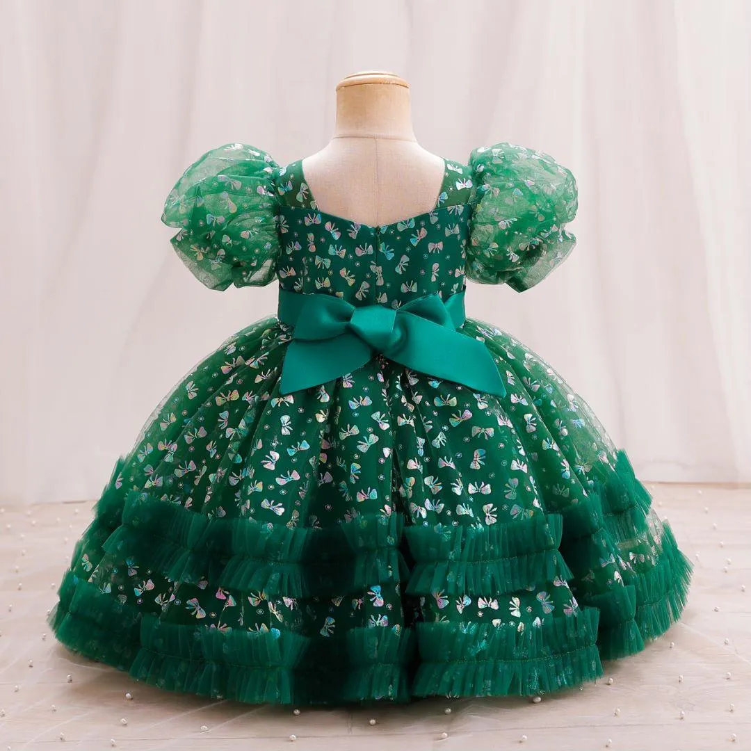Baby Dress Christmas Party Puff Sleeve Butterfly Embroidery Fluffy Girls Princess Dress