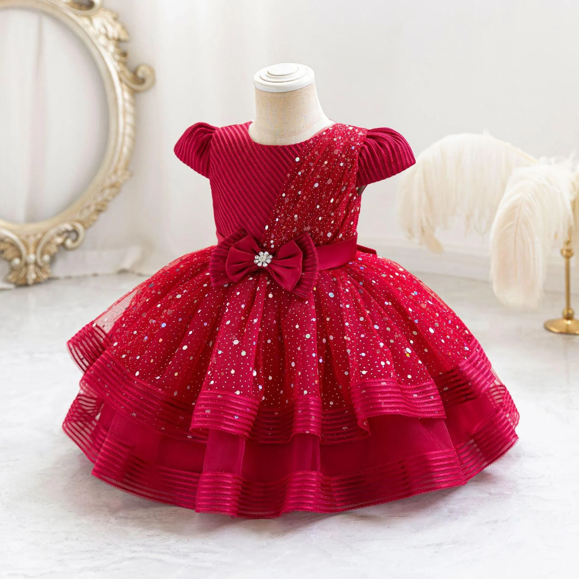 Baby Dress Sequin Bow Birthday Party Girls Princess Dress