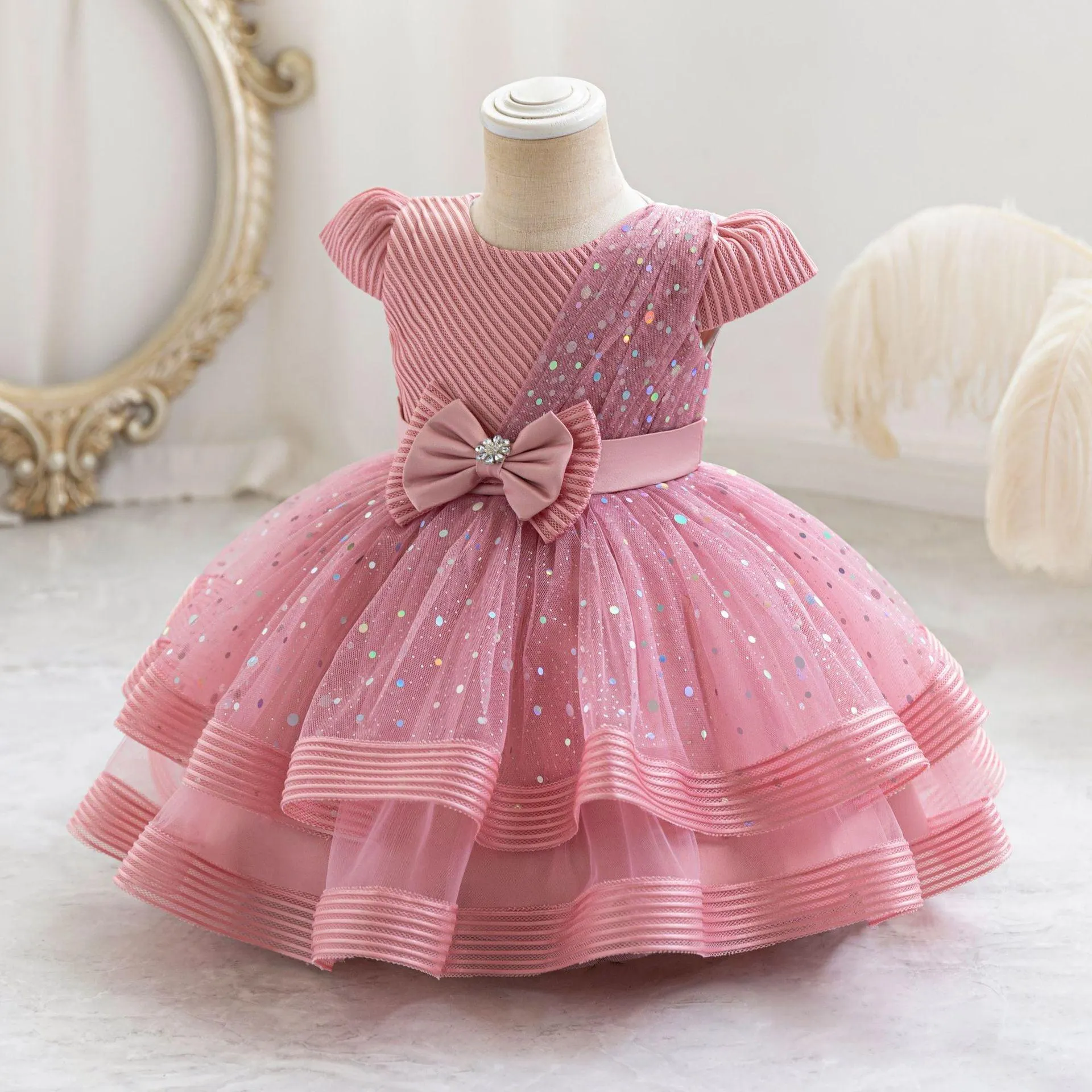 Baby Dress Sequin Bow Birthday Party Girls Princess Dress