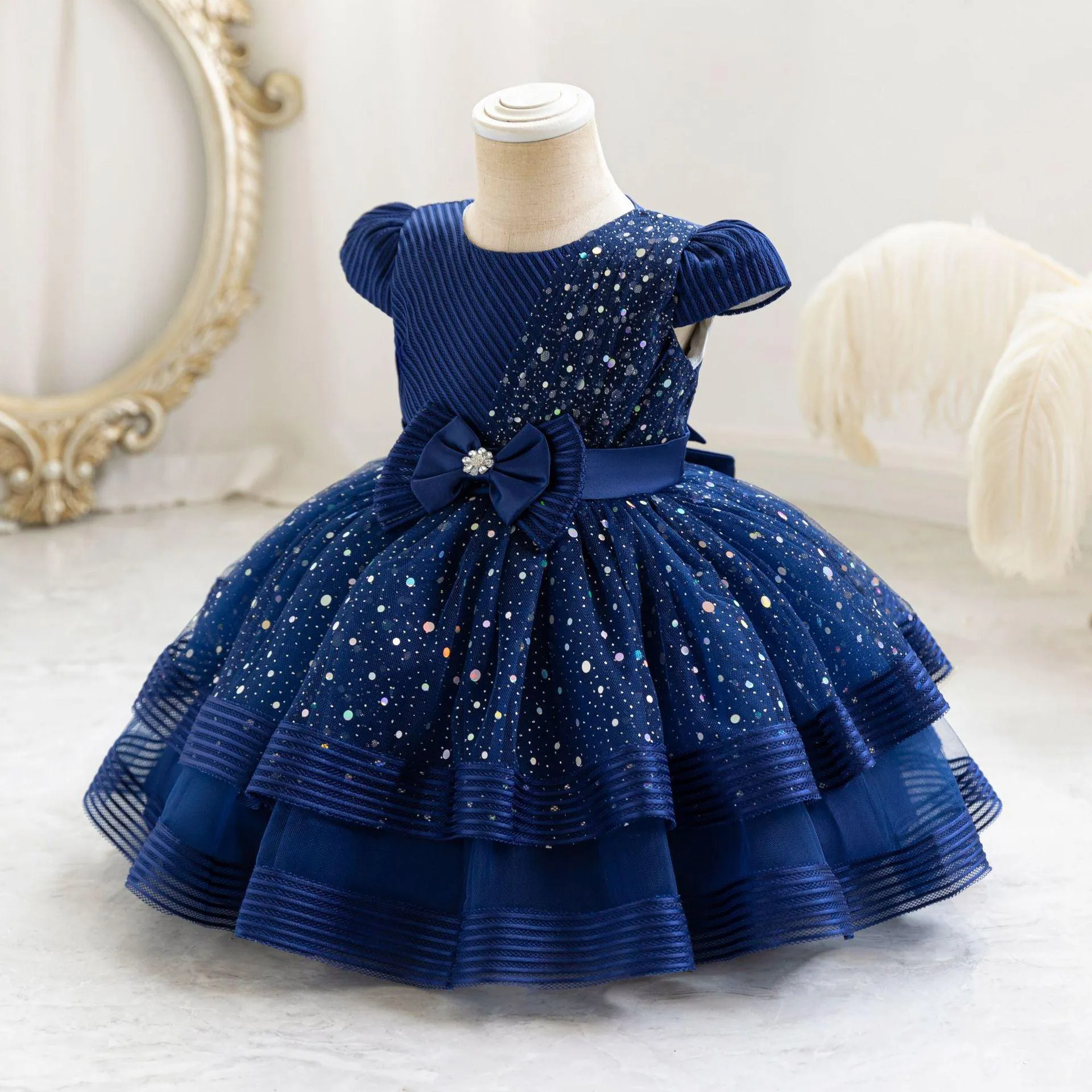 Baby Dress Sequin Bow Birthday Party Girls Princess Dress
