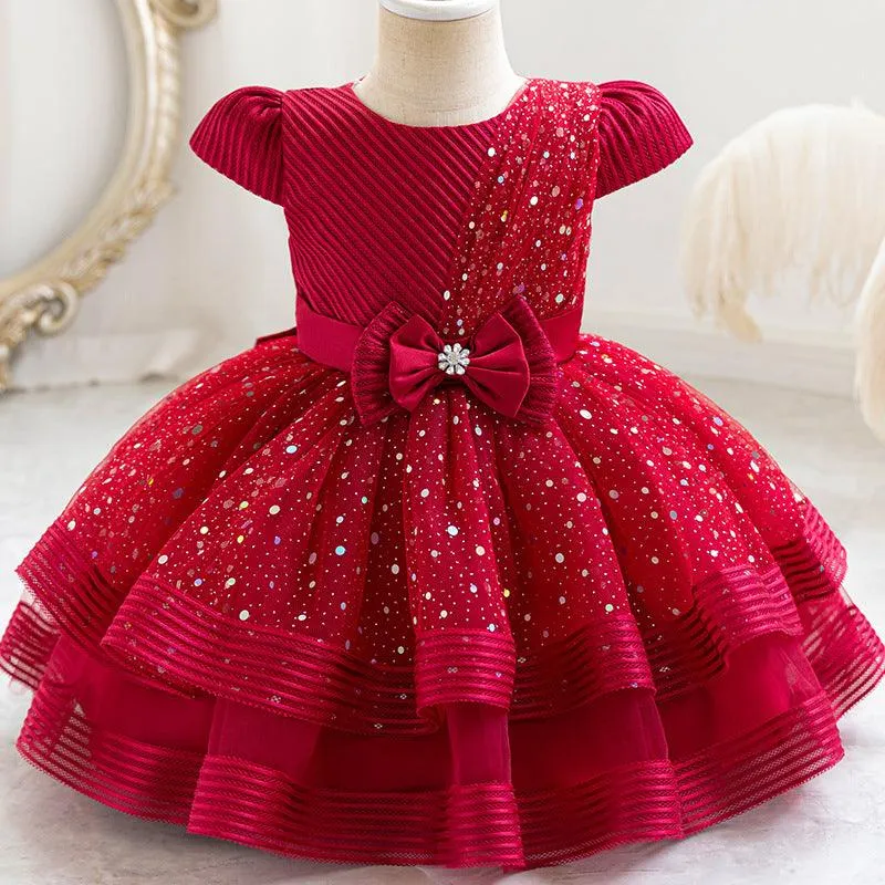 Baby Dress Sequin Bow Birthday Party Girls Princess Dress