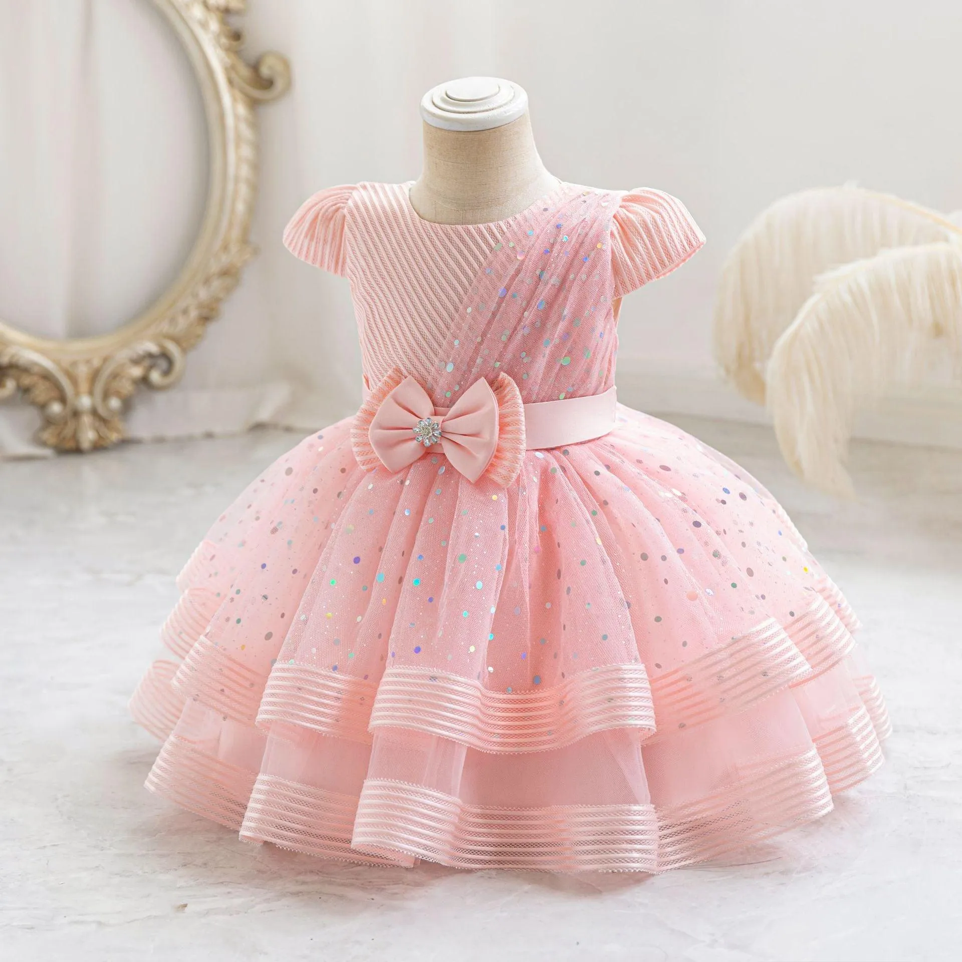 Baby Dress Sequin Bow Birthday Party Girls Princess Dress