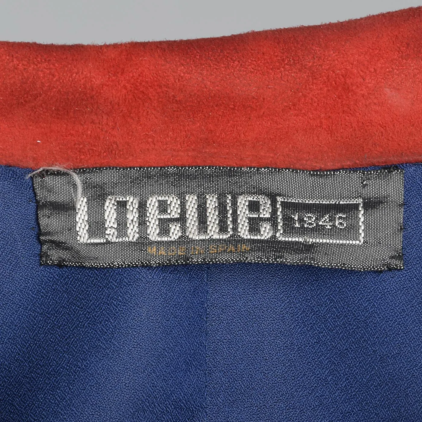 Bright Red Loewe Leather Trench Coat with Navy Blue Waist and Mod Gold Buttons