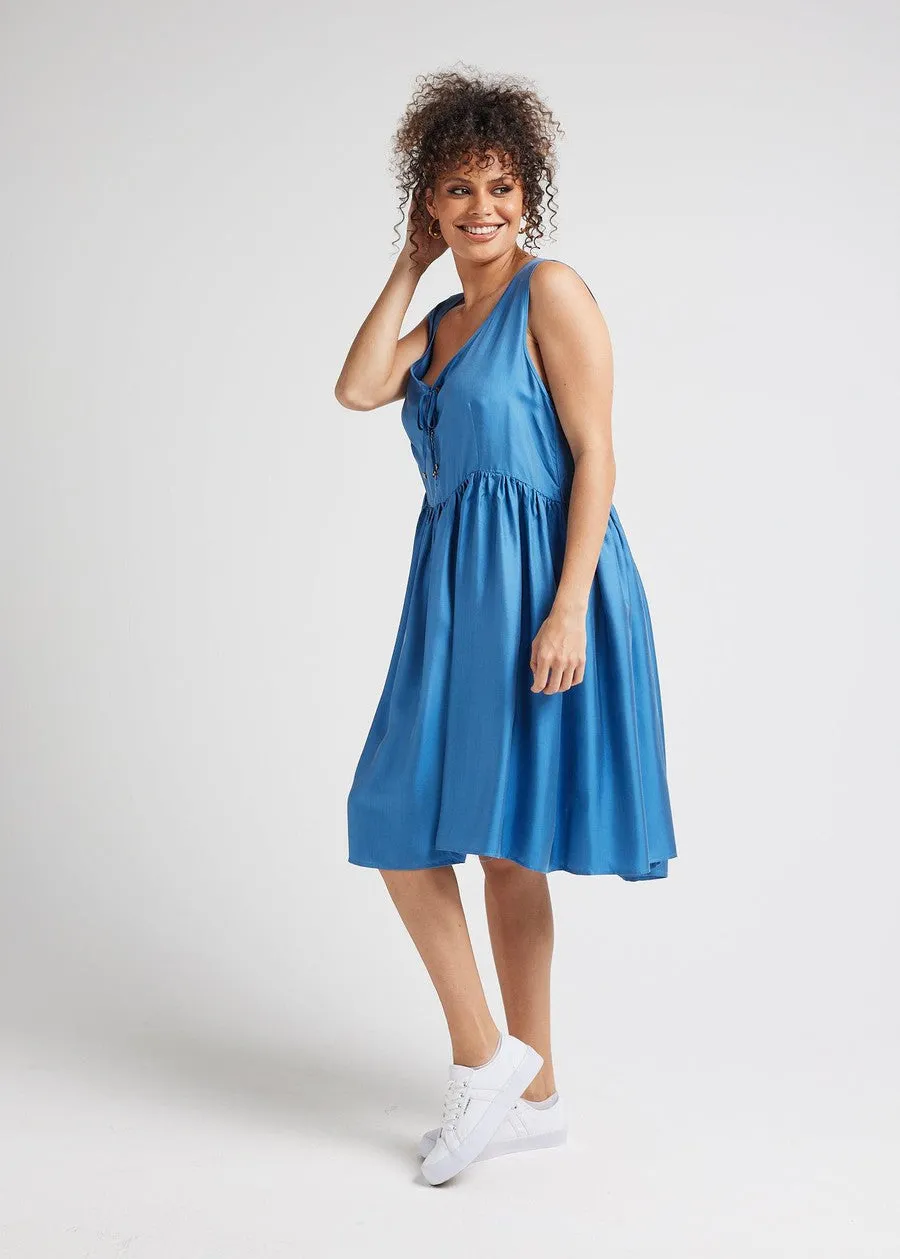 Carnation Sleeveless Silk Dress - Ocean Blue