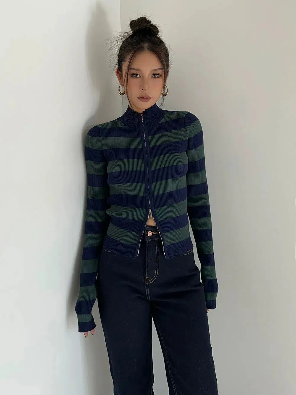 Casey Light Contrast Striped Knit Jacket