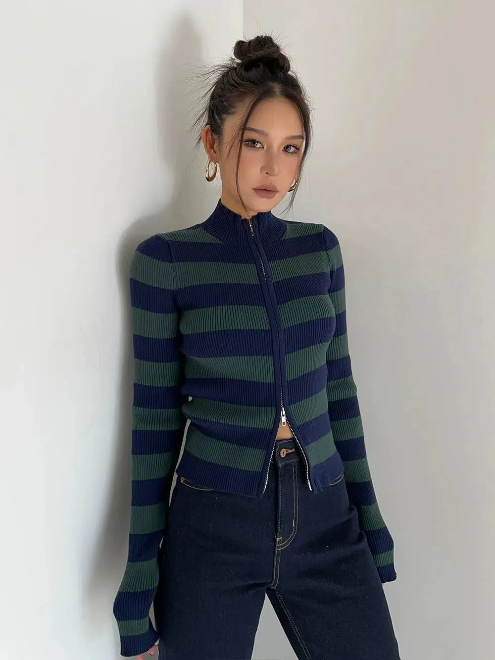 Casey Light Contrast Striped Knit Jacket