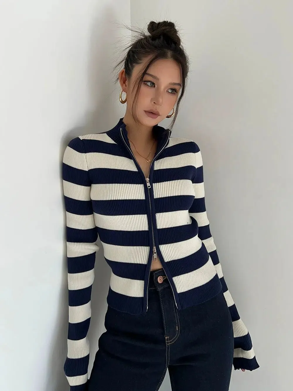 Casey Light Contrast Striped Knit Jacket