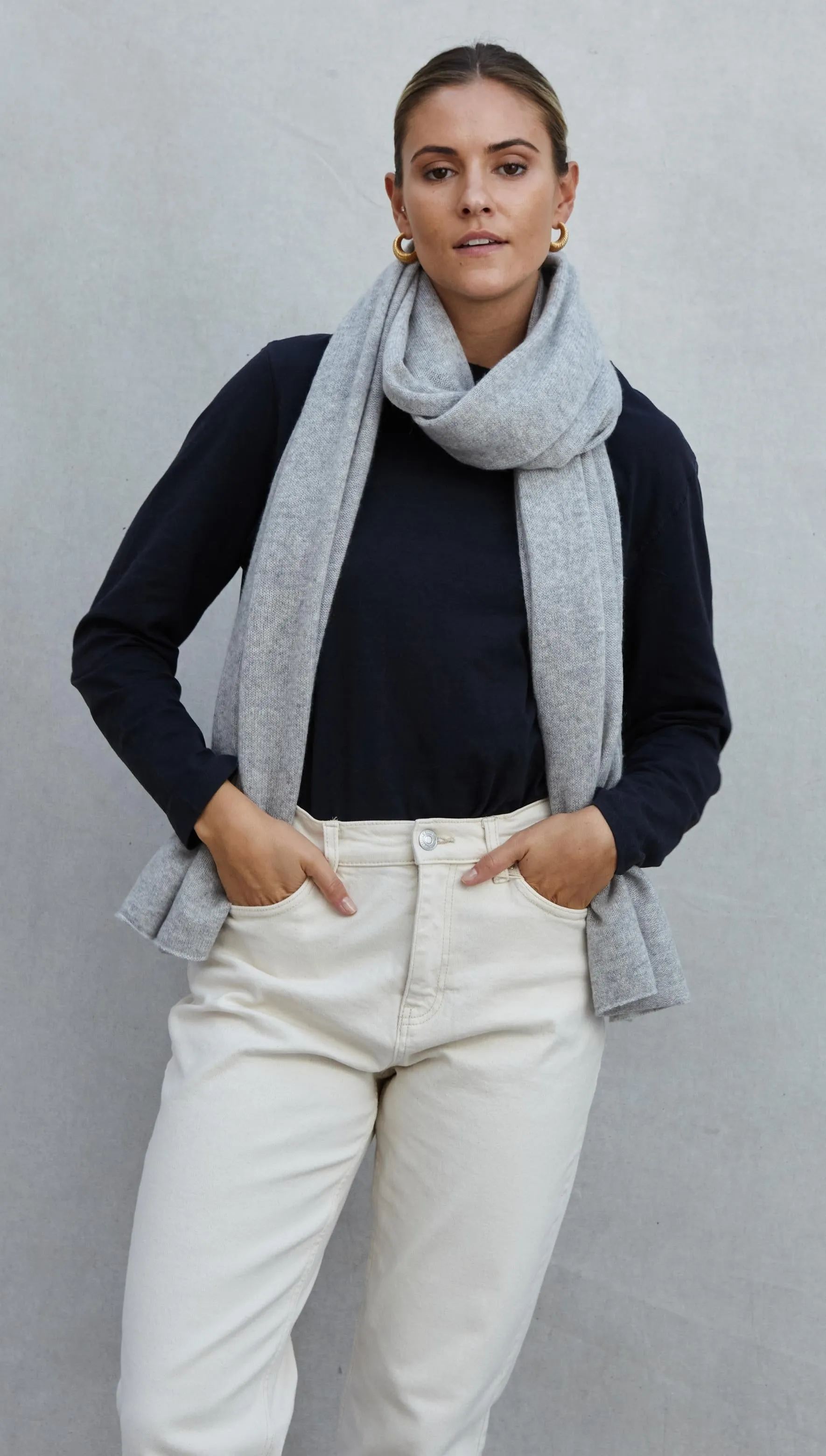 CASHMERE TRAVEL WRAP - LIGHT GREY MELANGE