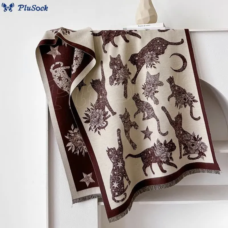Cat Silhouette Print Blanket Scarf
