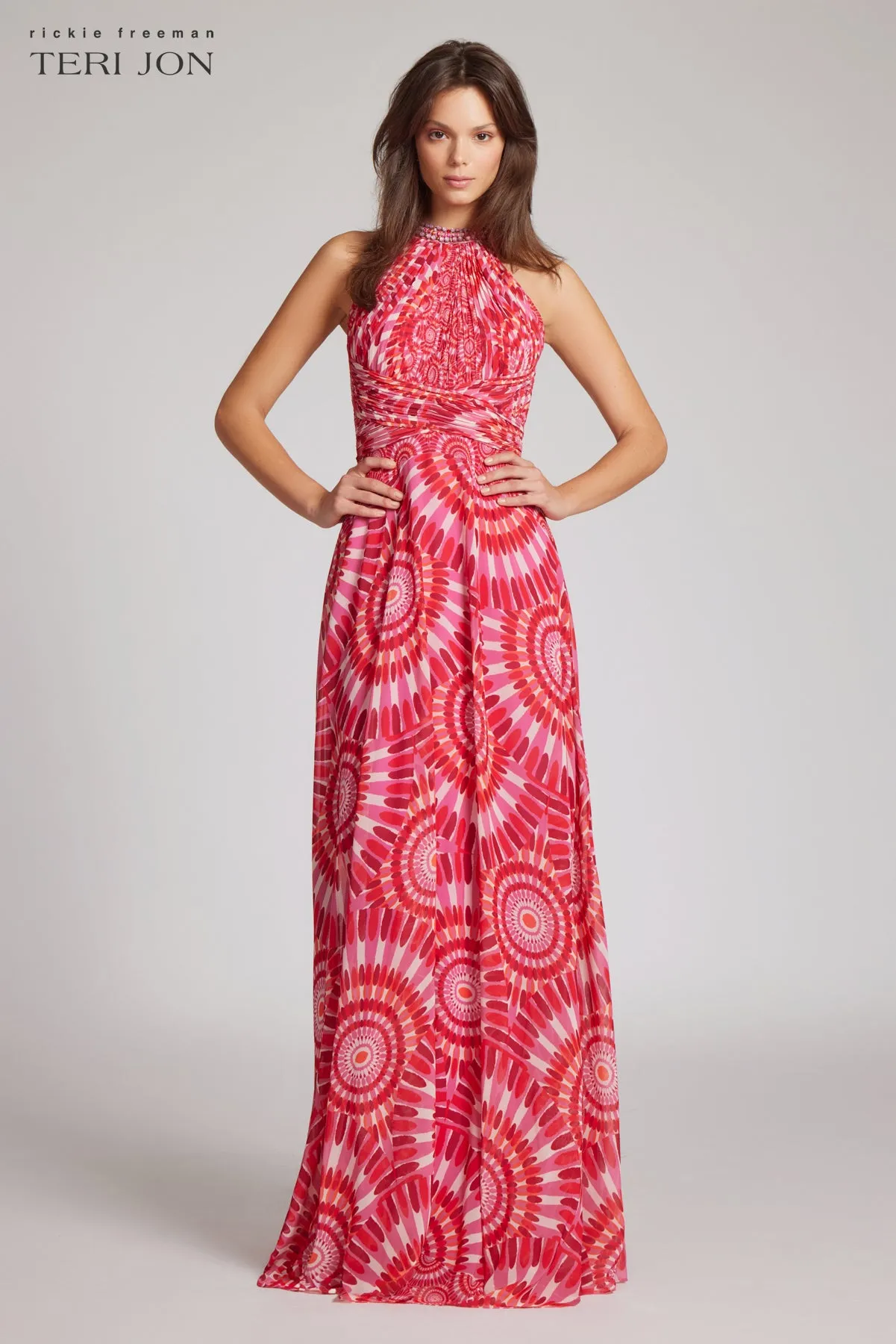 Chiffon Beaded Halter Gown