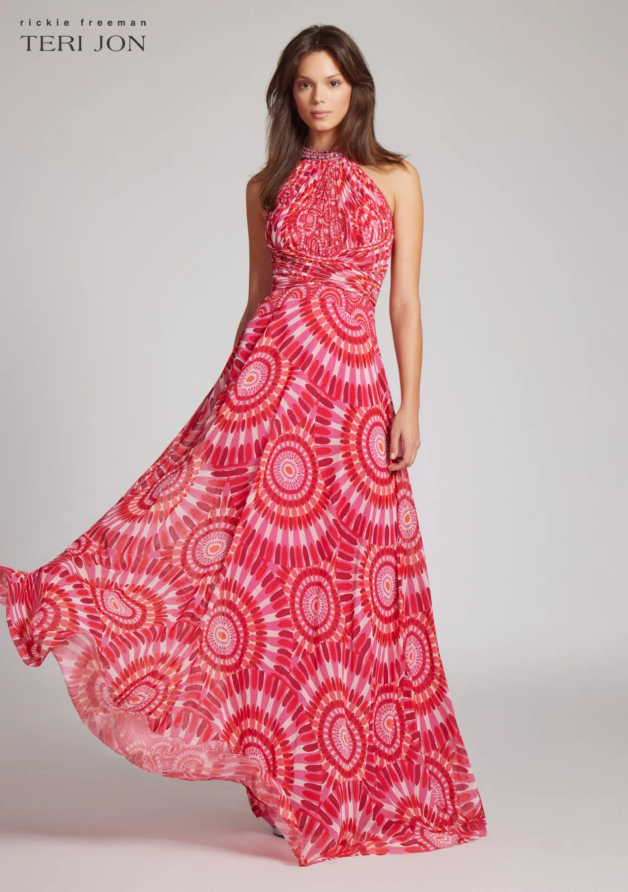 Chiffon Beaded Halter Gown