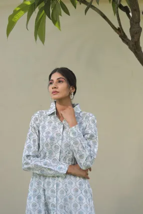 collared cotton maxi long sleeve dresses on white base