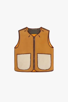 Cropped Aviator Shearling Vest - Tan / Natural
