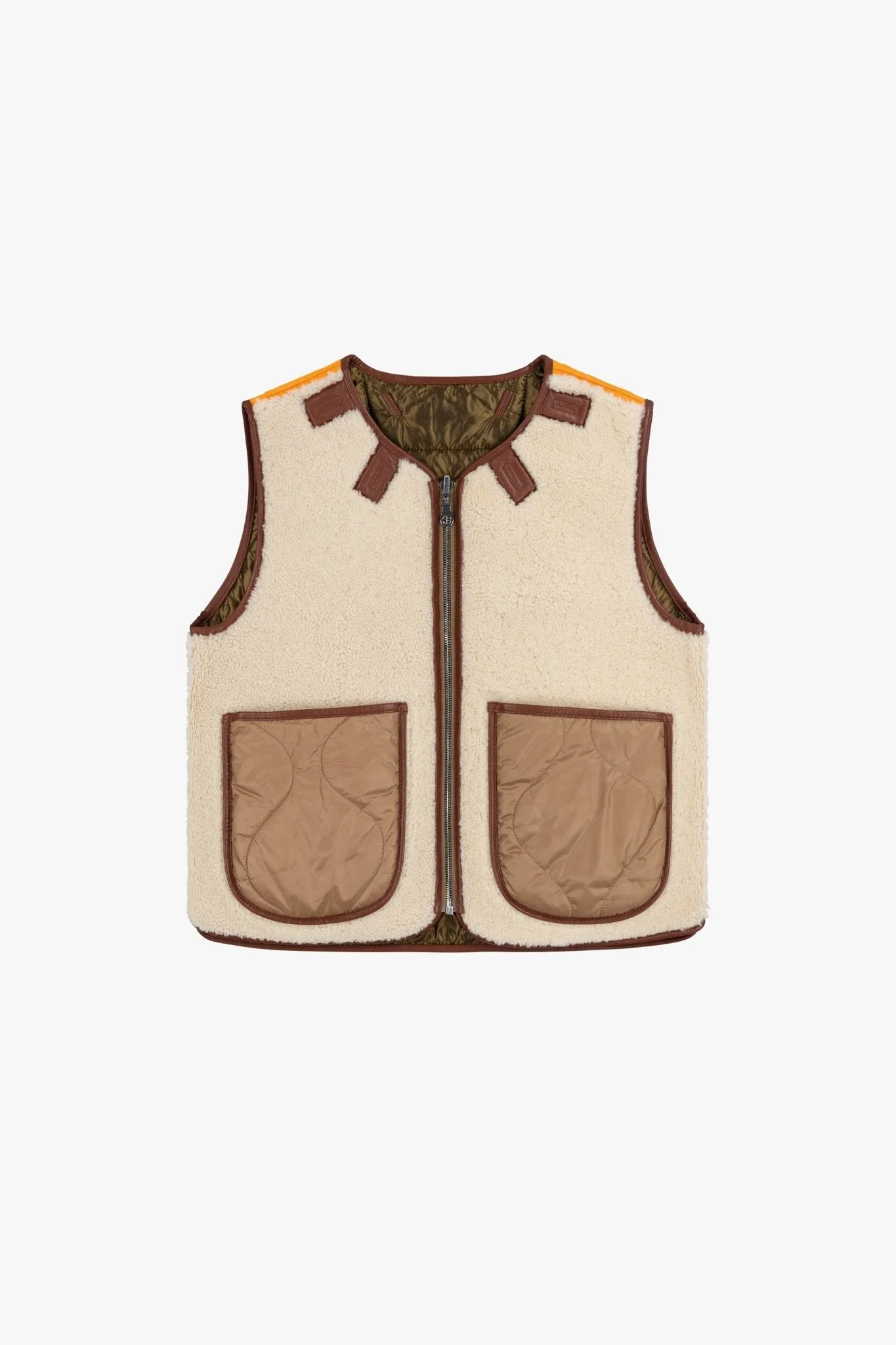 Cropped Aviator Shearling Vest - Tan / Natural