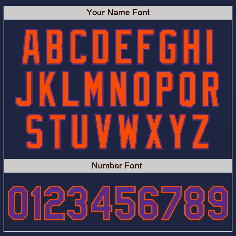 Custom Navy Purple-Orange Bomber Full-Snap Varsity Letterman Jacket