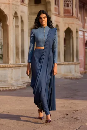 Denim Zip Shirt and Sari Skirt