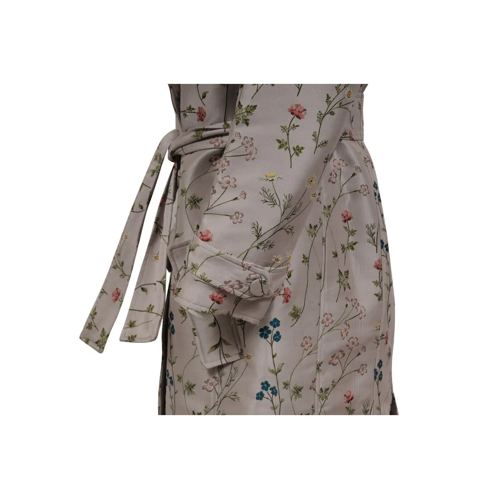 Di Morabito Double Breasted Floral Trench Coat IT 50 Tan Long Jakcet