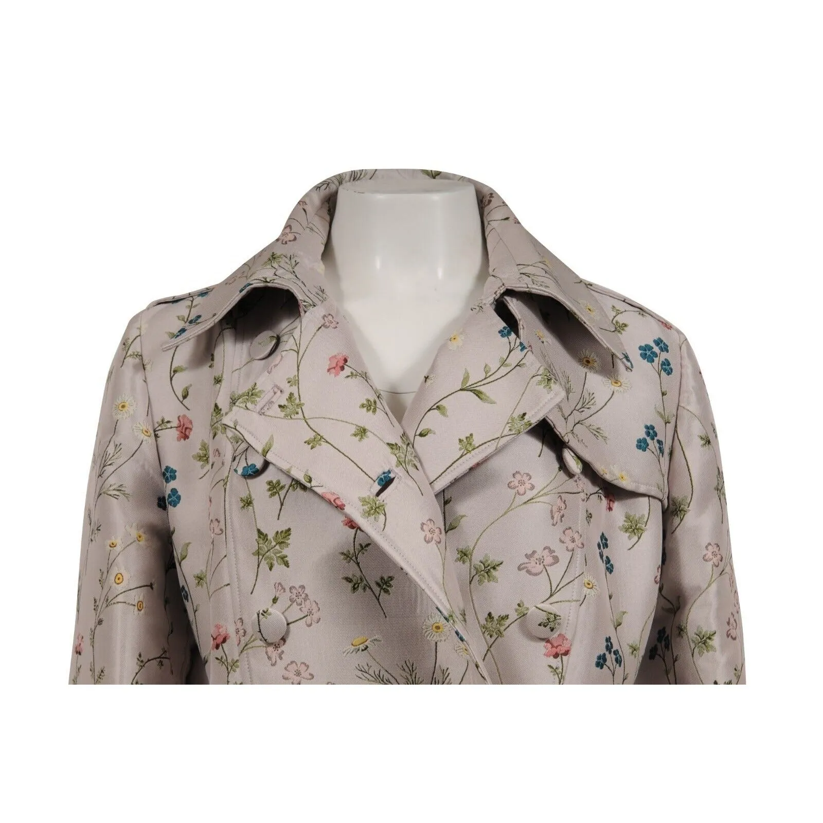Di Morabito Double Breasted Floral Trench Coat IT 50 Tan Long Jakcet