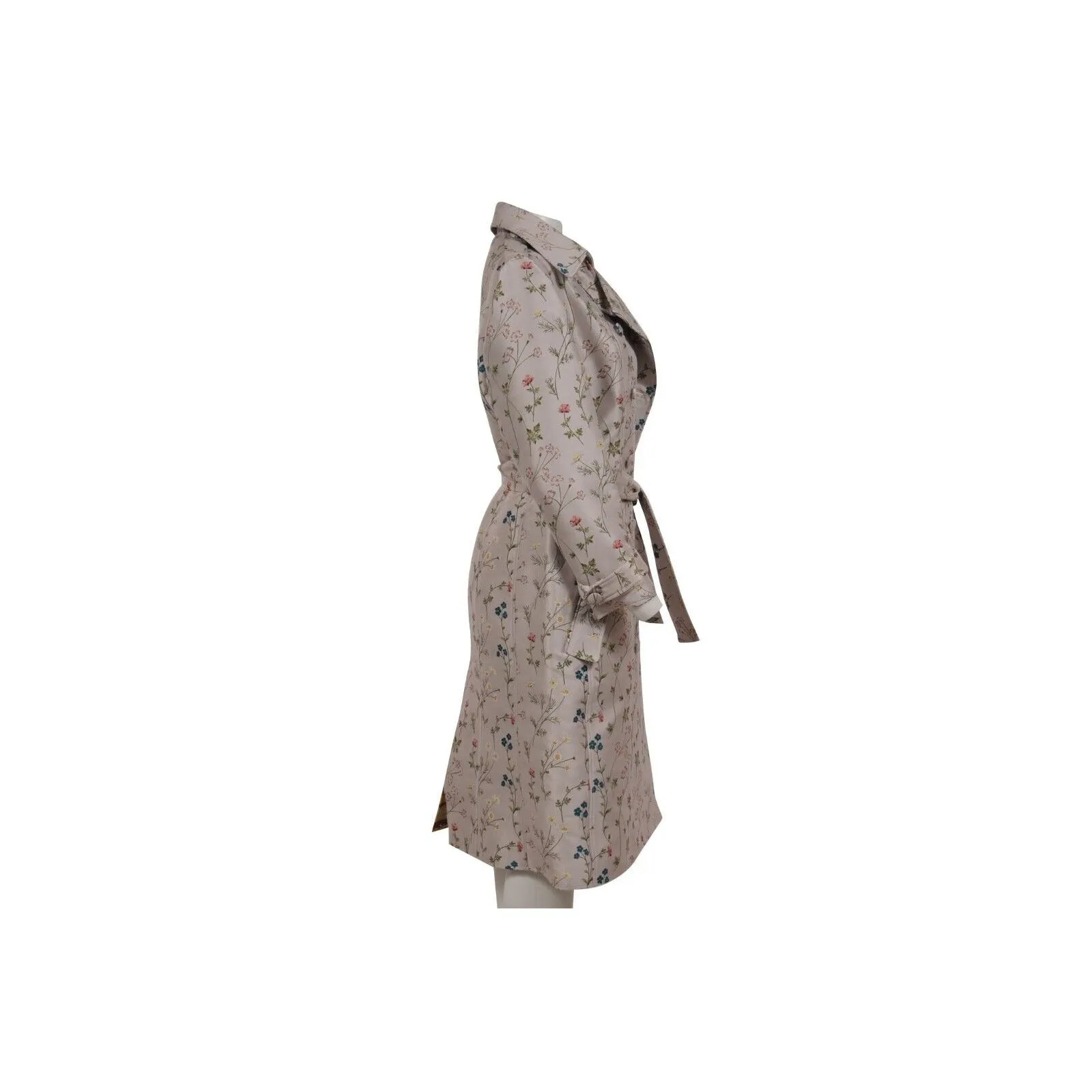 Di Morabito Double Breasted Floral Trench Coat IT 50 Tan Long Jakcet