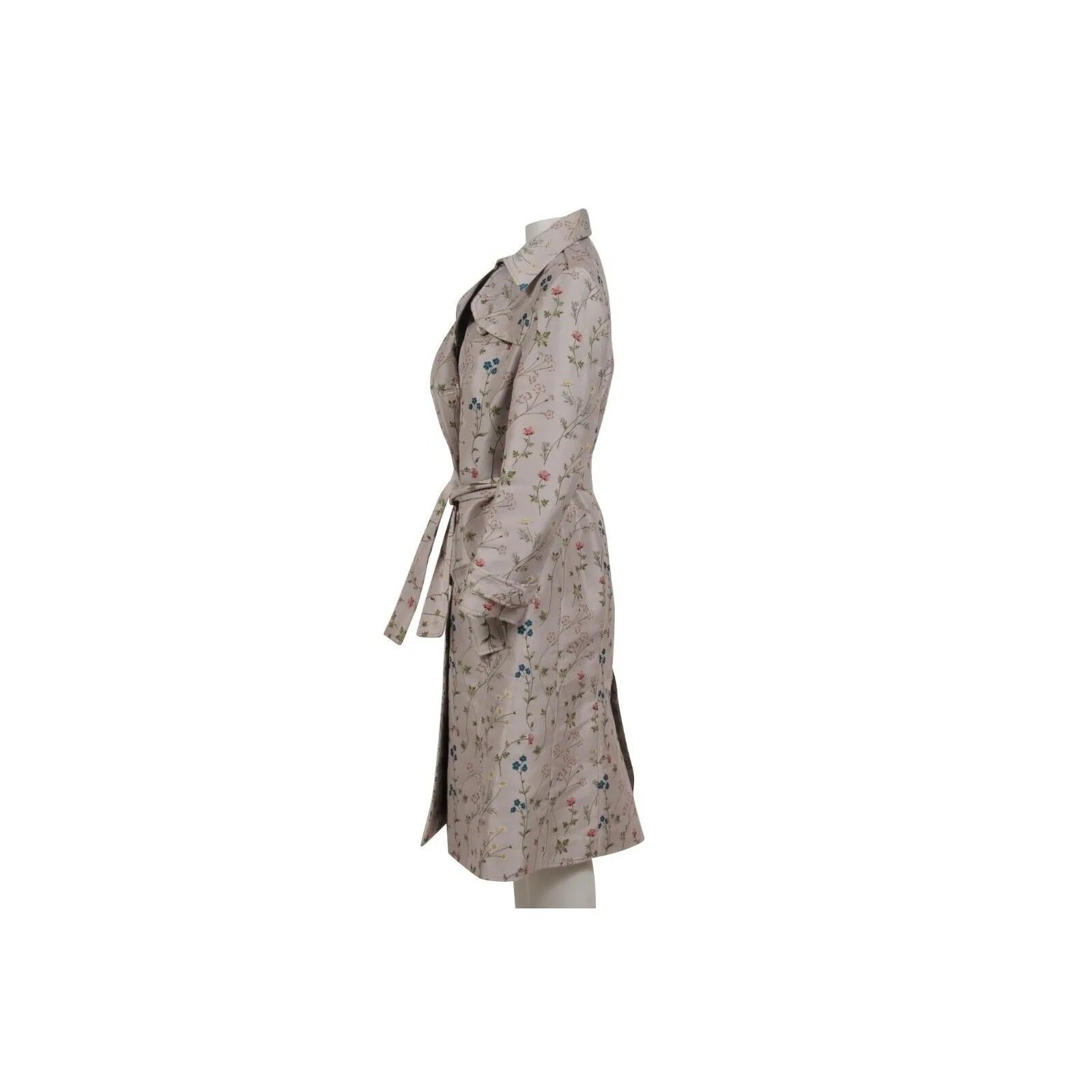 Di Morabito Double Breasted Floral Trench Coat IT 50 Tan Long Jakcet
