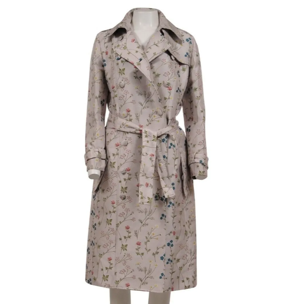 Di Morabito Double Breasted Floral Trench Coat IT 50 Tan Long Jakcet