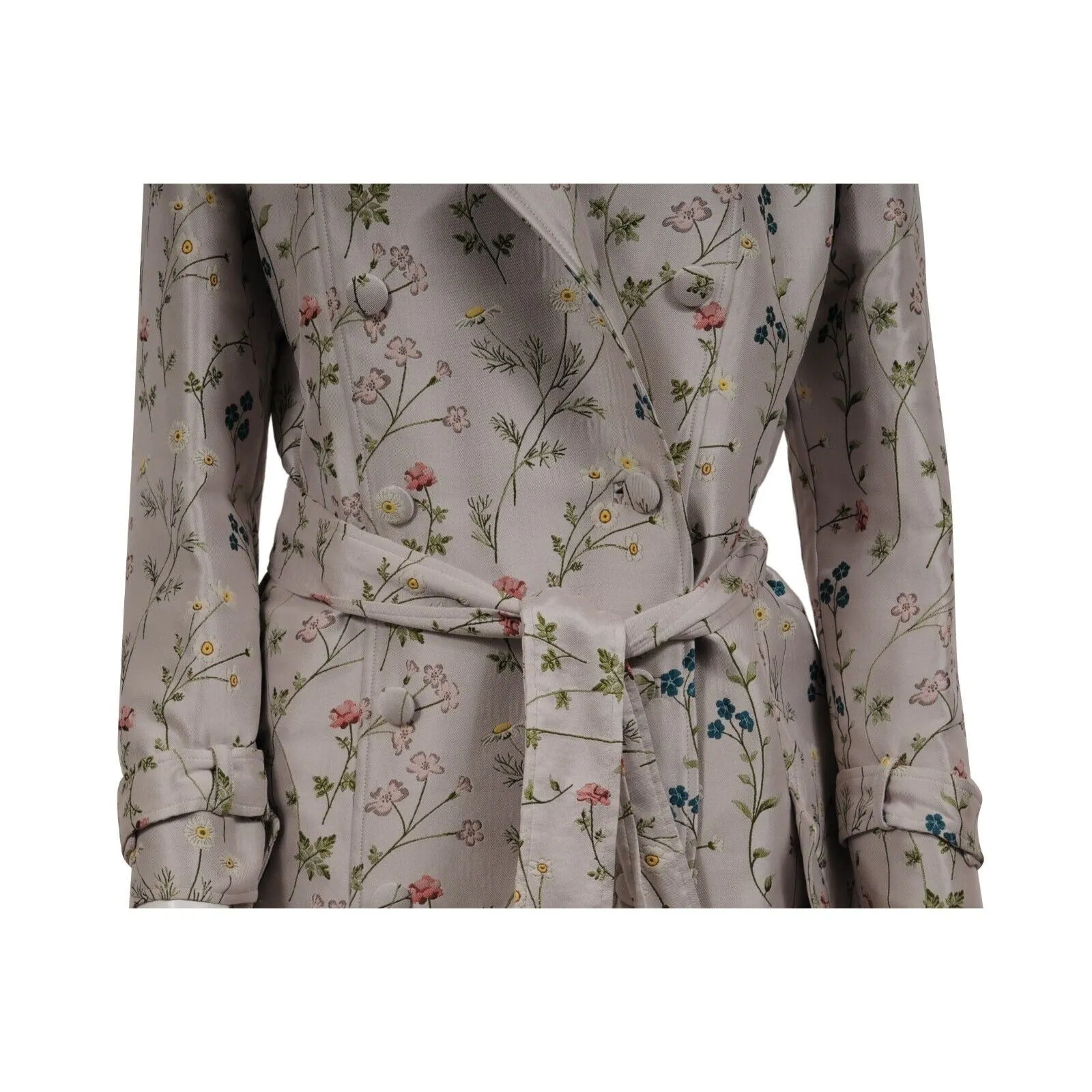 Di Morabito Double Breasted Floral Trench Coat IT 50 Tan Long Jakcet