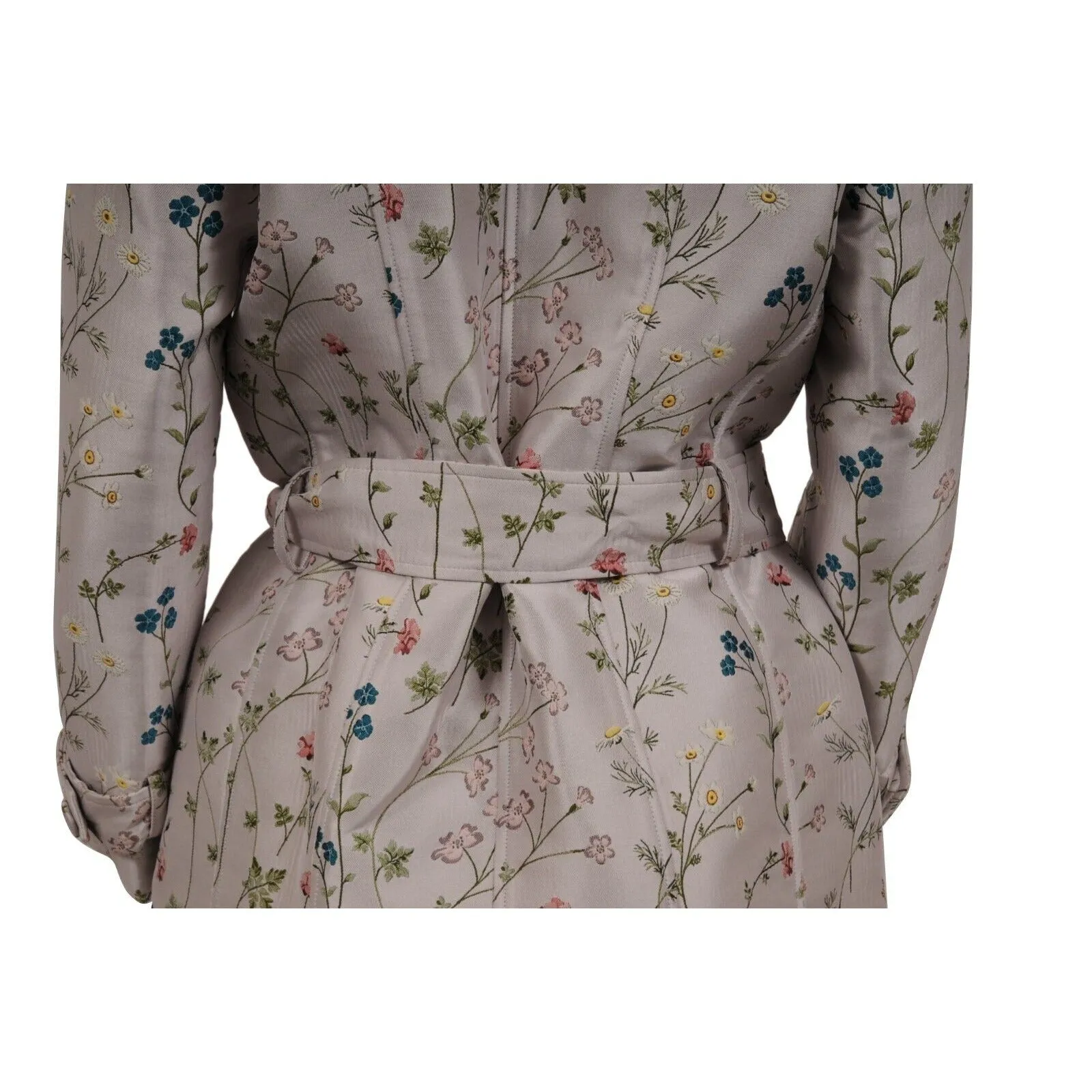 Di Morabito Double Breasted Floral Trench Coat IT 50 Tan Long Jakcet