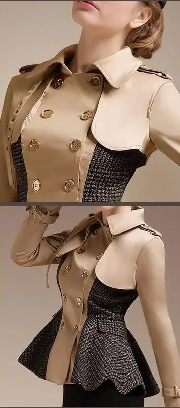 Double-Breasted Patch-Work Flared Jacket