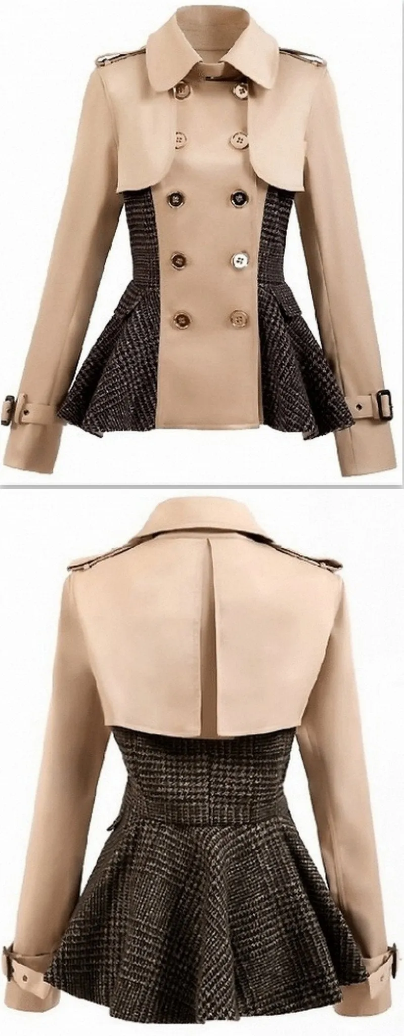 Double-Breasted Patch-Work Flared Jacket