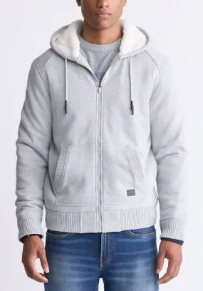 Fasox Men's Zip-Up Hooded Jacket with Sherpa Lining, Light Heather Grey - BM24463