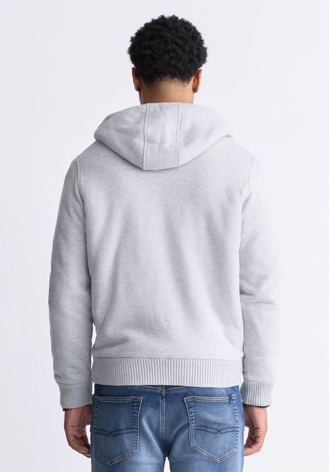 Fasox Men's Zip-Up Hooded Jacket with Sherpa Lining, Light Heather Grey - BM24463
