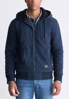 Fasox Men's Zip-Up Hooded Jacket with Sherpa Lining, Midnight Blue - BM24463