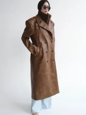 Faux-Leather Trench Coat, Tawny