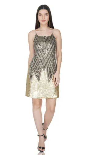 Golden Geometric Embellished Dress