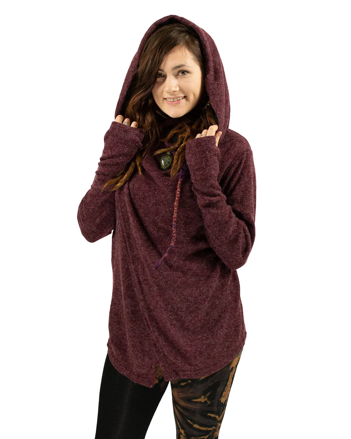 Hooded Cardigan Jacket Wine Red