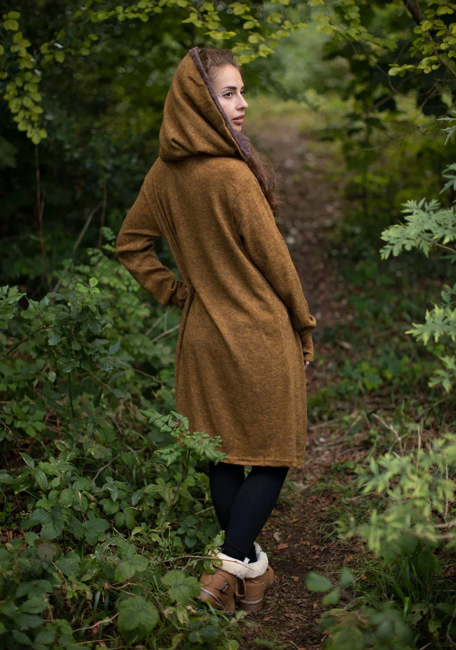 Hooded Long Cardigan Jacket Camel
